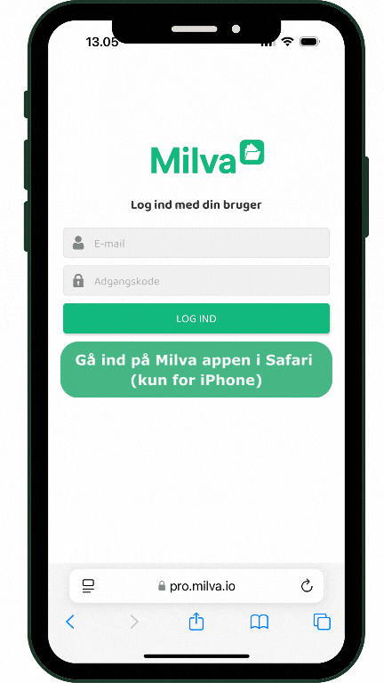 Opret milva app på hjemmeskærm Opret milva app på hjemmeskærm
